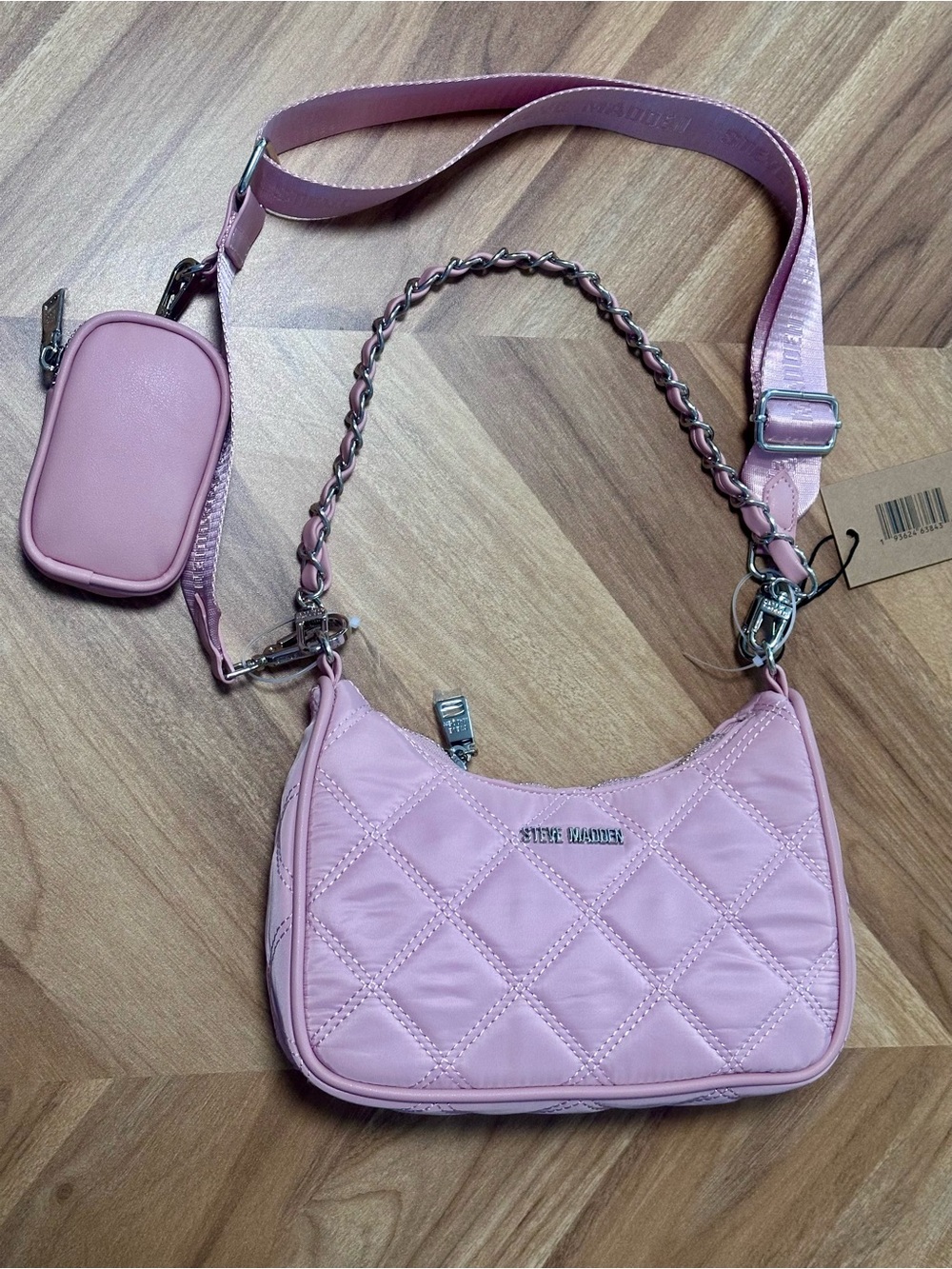 Steve Madden NWT small pink quilted crossbody purse bag dual strap